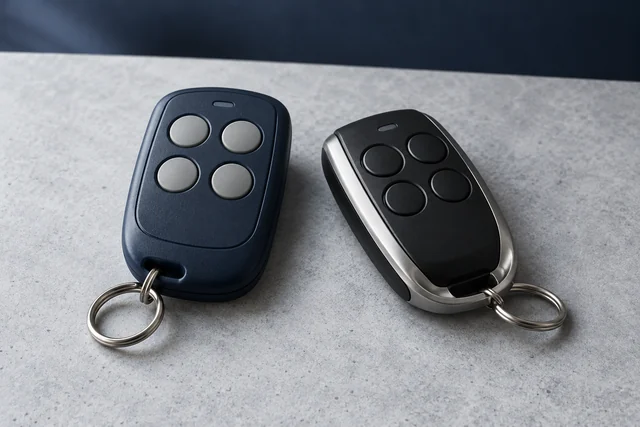 Illustration: Product illustration of two unbranded four-button remotes